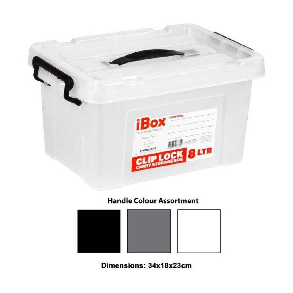 Ibox 8L Clear Plastic Storage Container Box w/ Clip Lock Lid & Handle Assorted — image 2