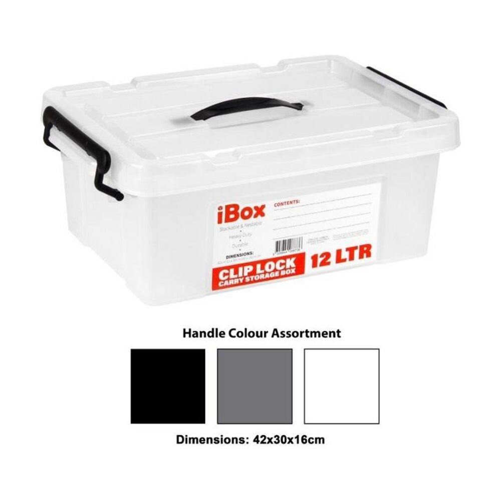 Ibox 12L Clear Plastic Storage Container Box w/ Clip Lock Lid & Handle Assorted — image 2