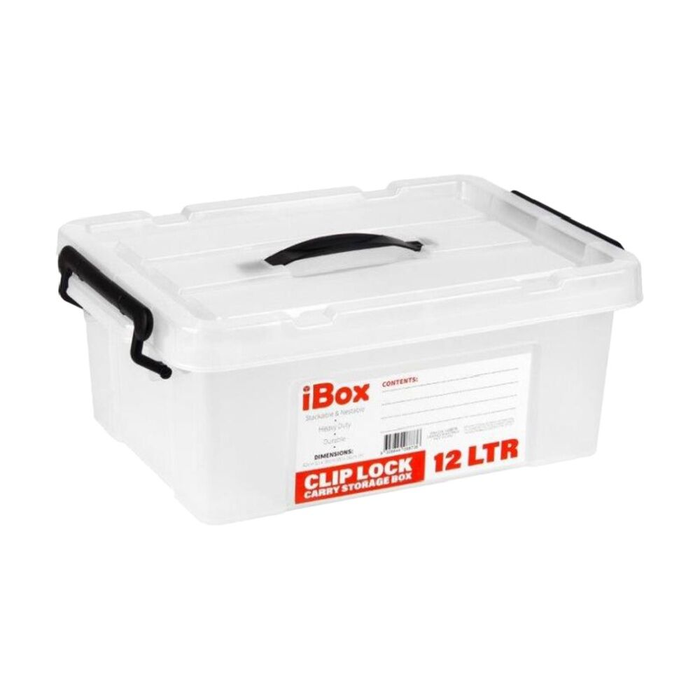 Ibox 12L Clear Plastic Storage Container Box w/ Clip Lock Lid & Handle Assorted