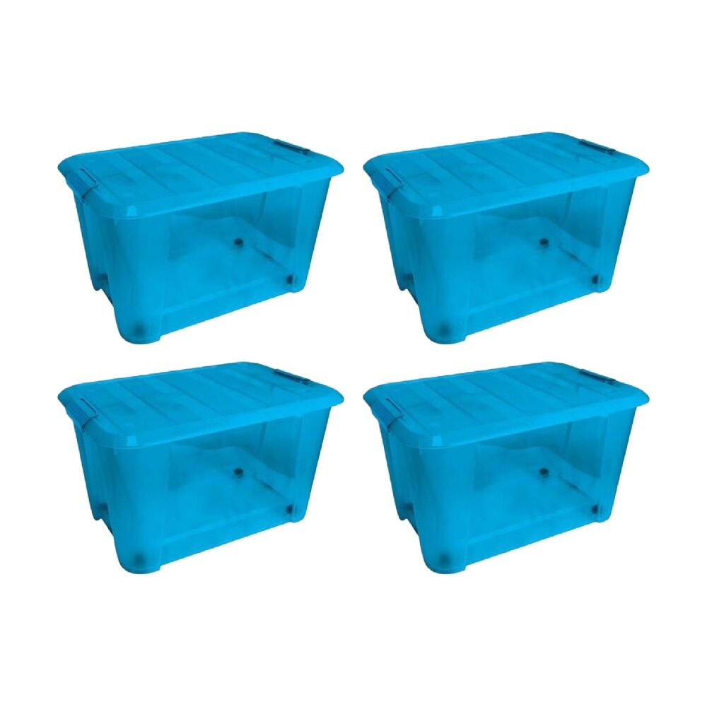 Braz 52L Plastic Storage Container Box w/ Lid Lock Clips 56x39x31.5cm Assrtd (4 Pack)