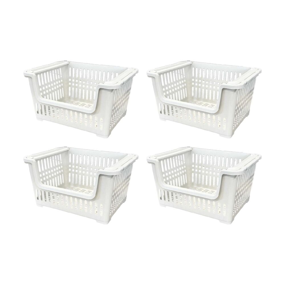Braz Plastic A4 Stacker Storage Basket w/ Ventilated Handles 38x28x20 Assrtd (4 Pack)