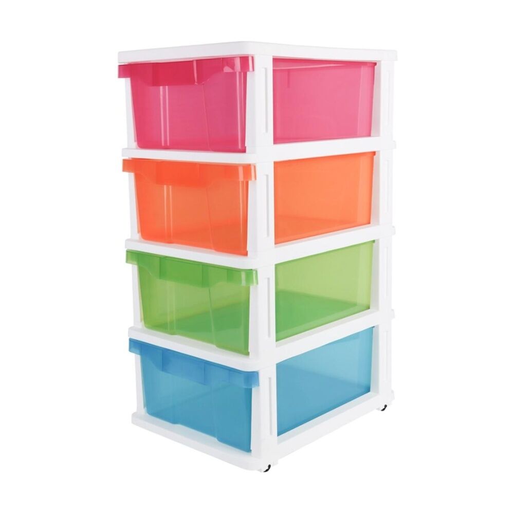 Braz Multi Colour Plastic Stackable 4 Drawer Compact Storage Organiser