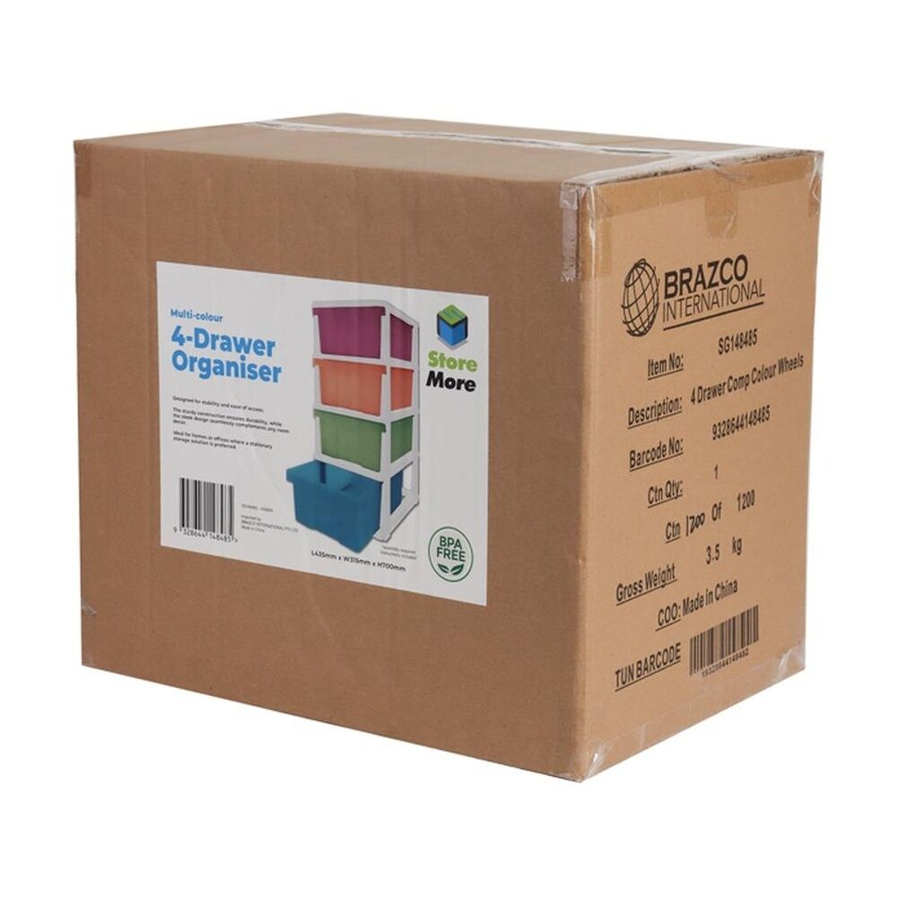 Braz Multi Colour Plastic Stackable 4 Drawer Compact Storage Organiser — image 4