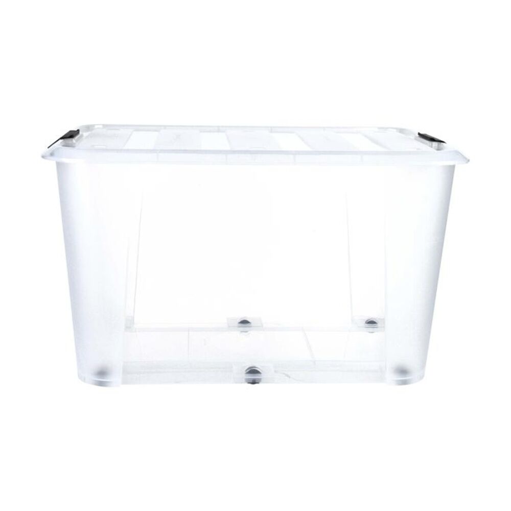 Store More 90L Clear Plastic Storage Rolling Container Box w/ Lid Lock Clips — image 3