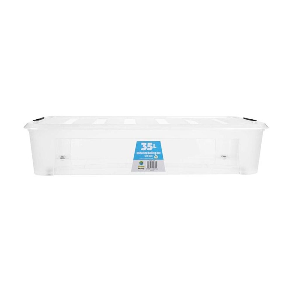 Store More Plastic Storage U Bed Rolling Box w/ Lid Lock Clips 35L Clear (4 Pack) — image 4