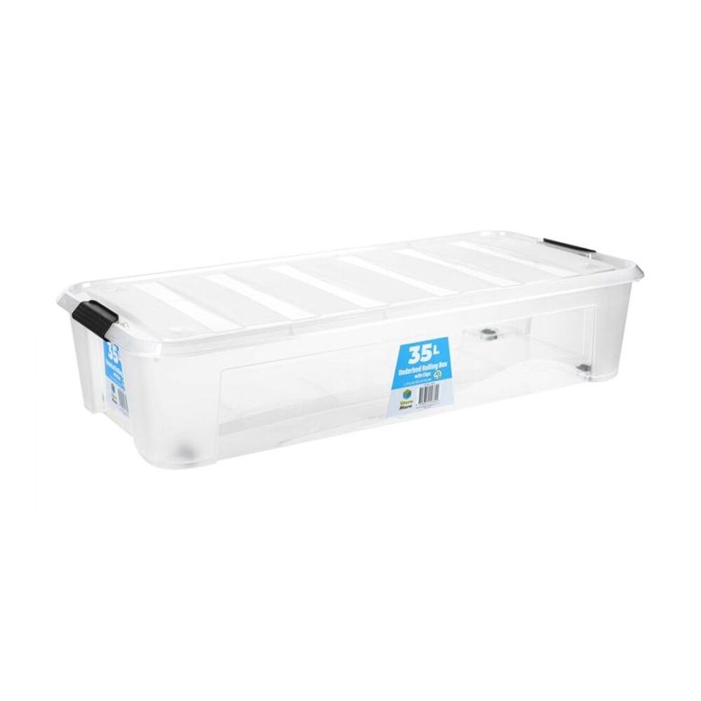 Store More Plastic Storage U Bed Rolling Box w/ Lid Lock Clips 35L Clear (4 Pack) — image 2