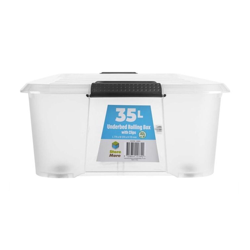 Store More Plastic Storage U Bed Rolling Box w/ Lid Lock Clips 35L Clear (4 Pack) — image 3