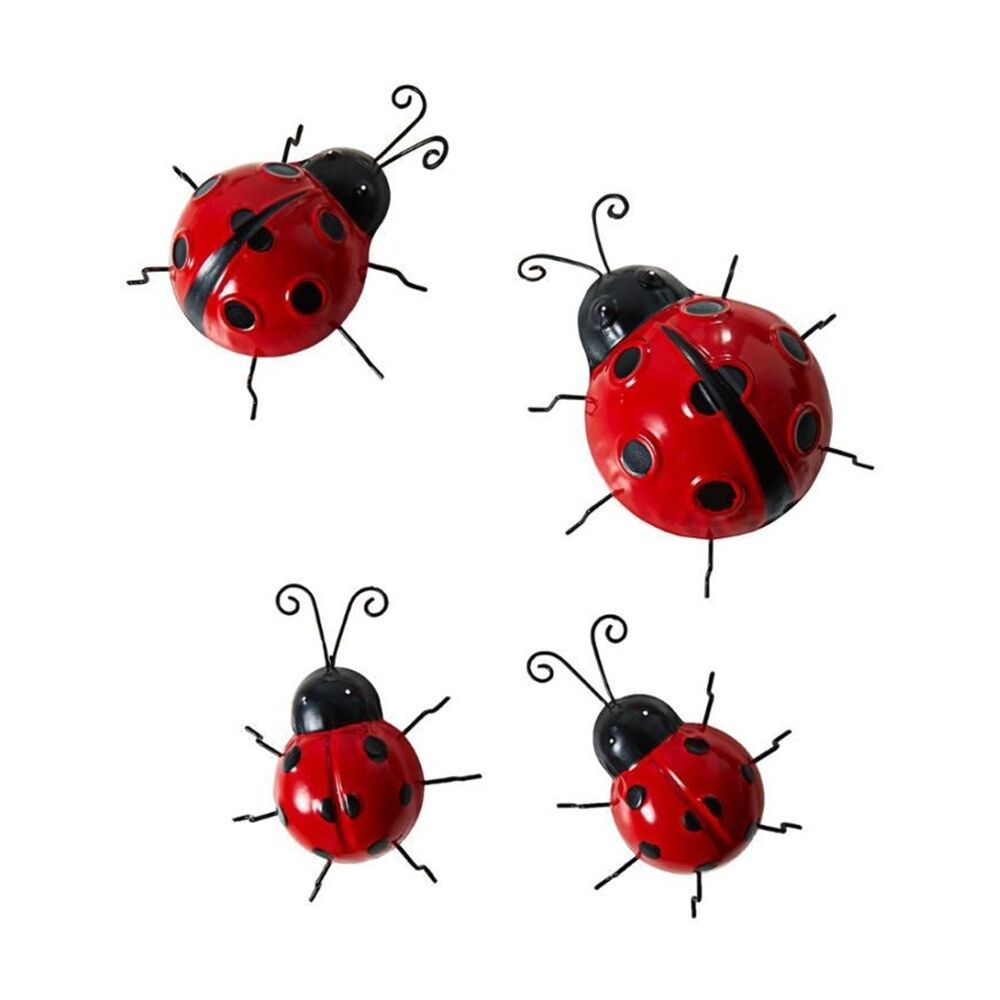 Bronrob Metal Ladybird Outdoor Garden Ornaments Red & Black Assorted Sizes (4 Pieces)