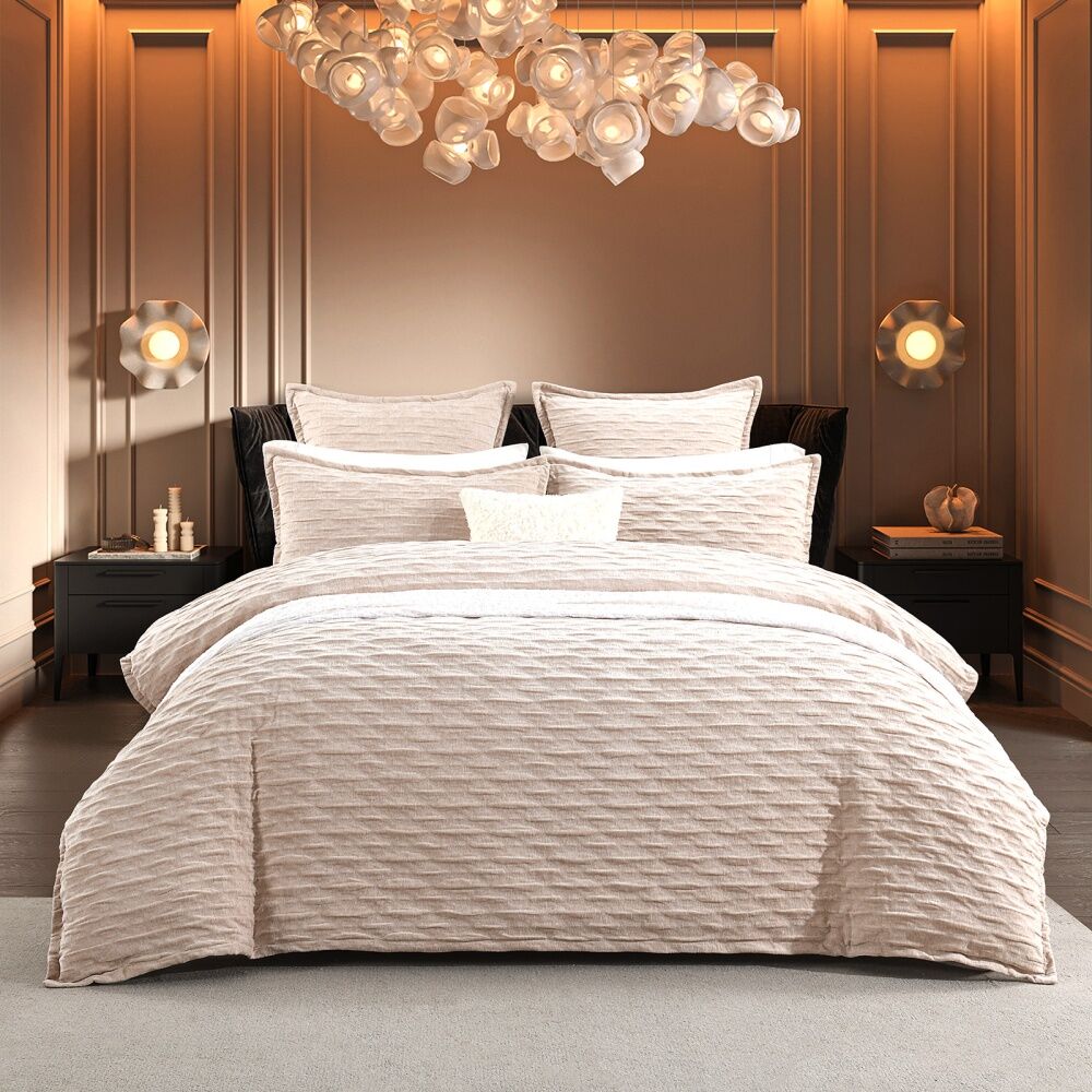 Renee Taylor Luxurious Marley Jacquard Quilt Cover Set Champagne Queen