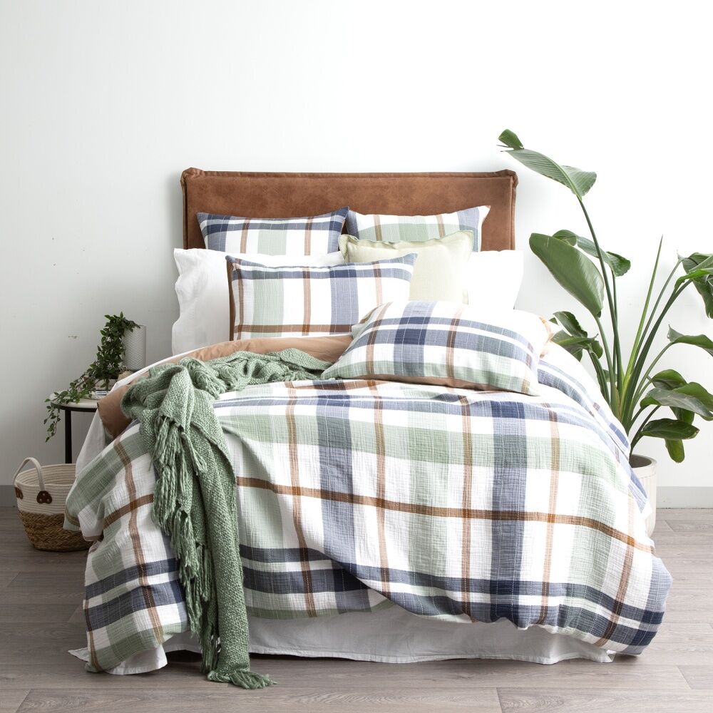 Renee Taylor Yarn Dyed Cotton Olivia Quilt Cover Set King Multi - 4-Layer Muslin Breathable Textured - Stripes In Blue Green And Earthy Tones -