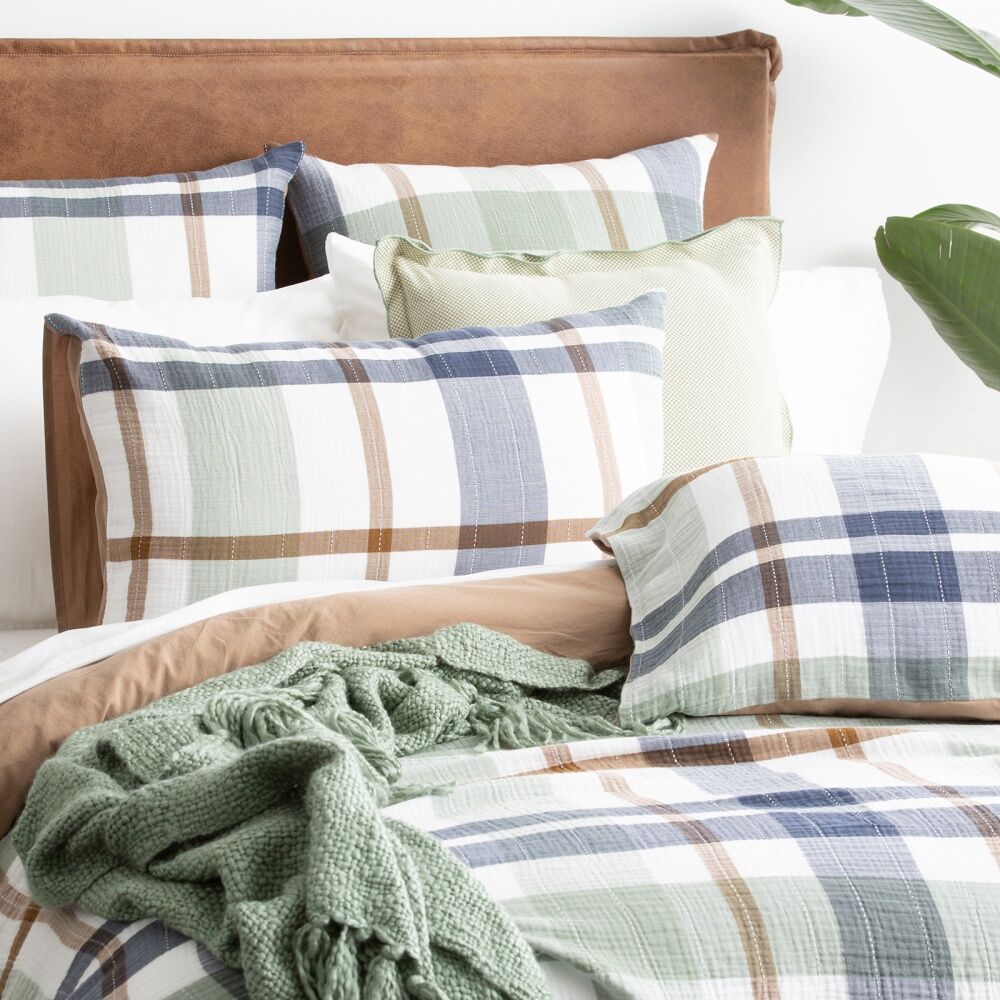 Renee Taylor Yarn Dyed Cotton Olivia Quilt Cover Set King Multi - 4-Layer Muslin Breathable Textured - Stripes In Blue Green And Earthy Tones - — image 2
