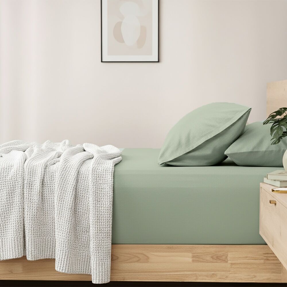 Renee Taylor 400TC Cotton Fitted Sheet & Pillowcase Set Green Deep Queen