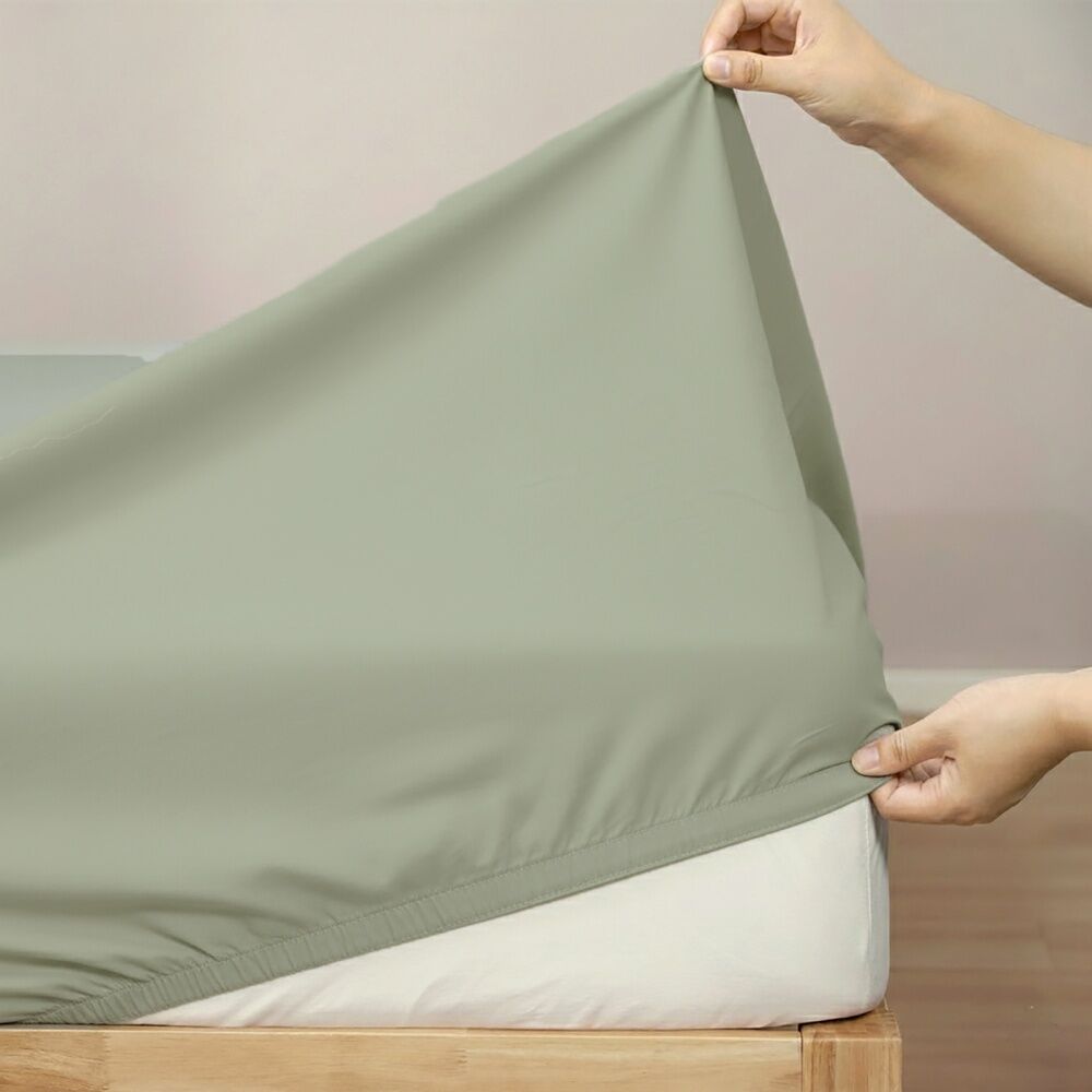 Renee Taylor 400TC Cotton Fitted Sheet & Pillowcase Set Green Super King — image 3