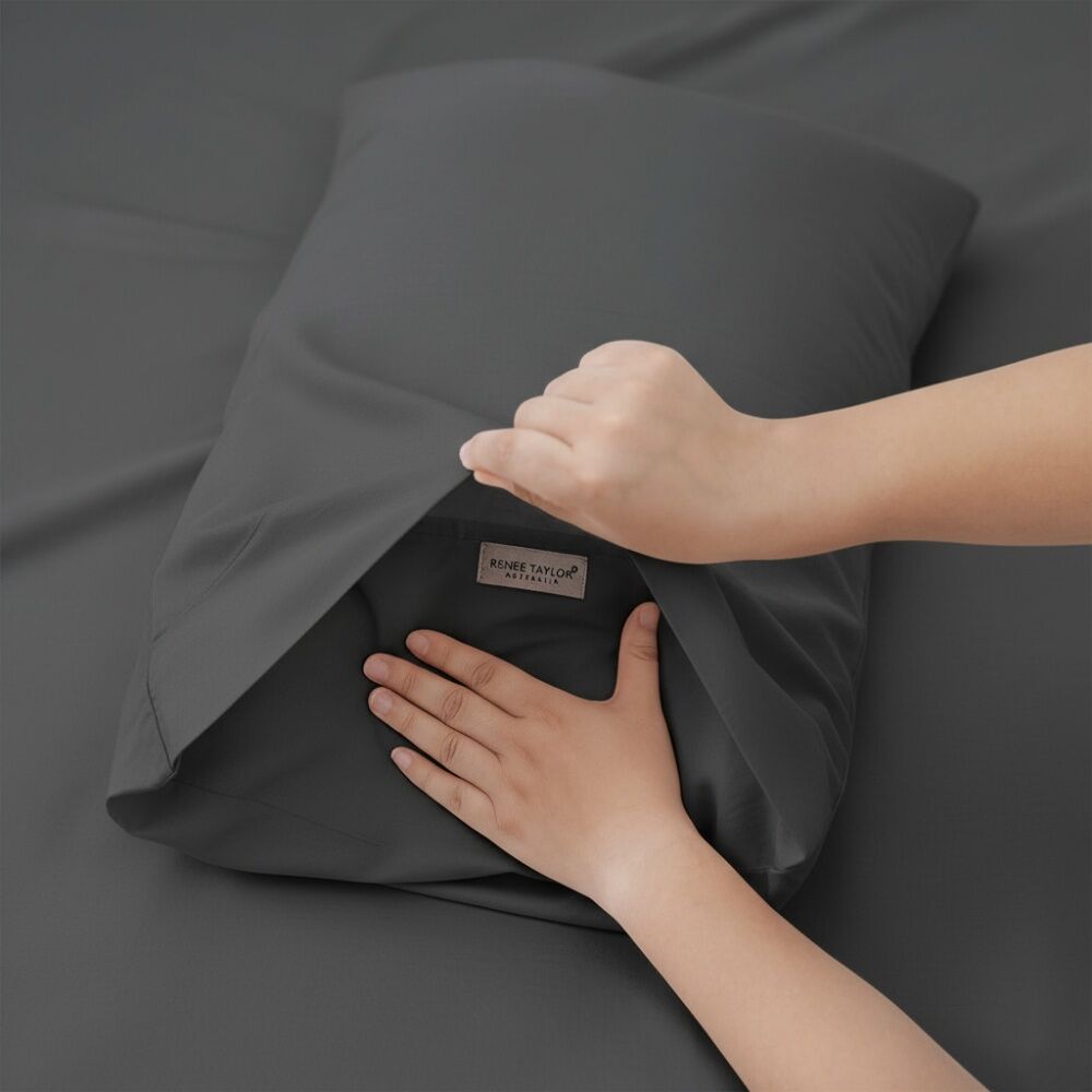 Renee Taylor 400TC Egyptian Cotton King Pillowcase Pair Charcoal 50x90cm (2 Pieces) — image 4