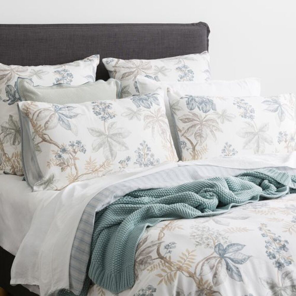 Renee Taylor Textured Cotton Slub Reversible Quilt Cover Set Queen Floral Vine - Striped Reverse - Breathable - Oeko-tex Certified Bedding - European — image 2