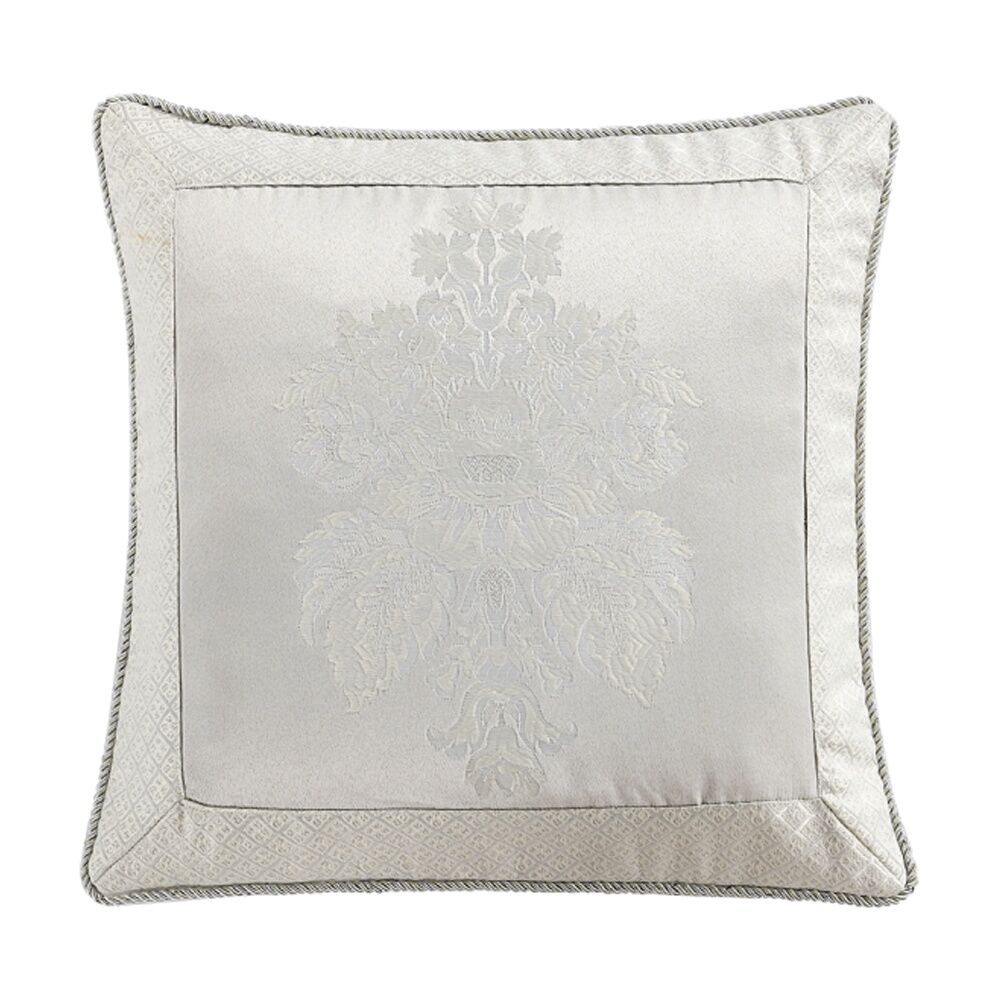Renee Taylor Regalia Collection Amalia Euro Pillowcase - Jacquard Damask With Embroidered Harlequin Metallic Lurex - Oeko-tex Certified - 65 x 65 cm