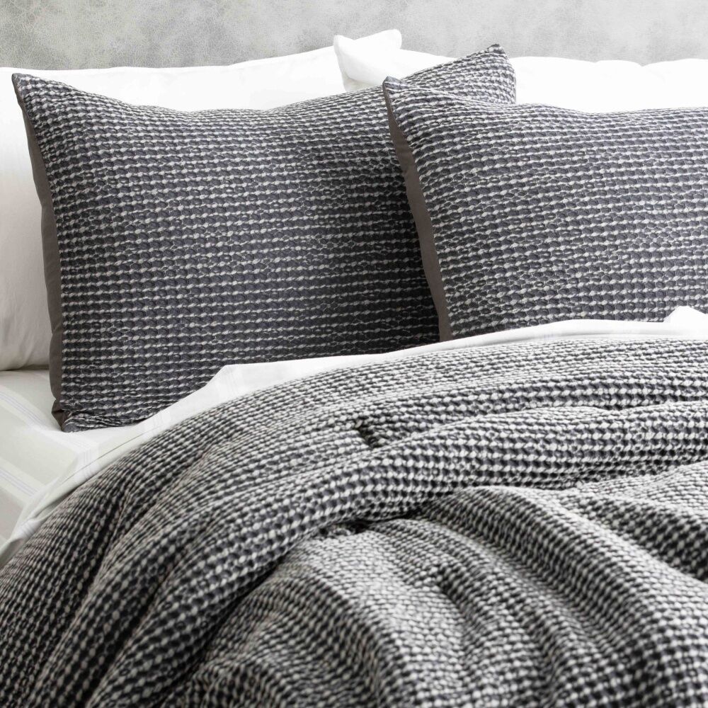 Cloud Linen Boronia Washed Cotton Waffle Comforter Set Charcoal Double/Queen — image 2