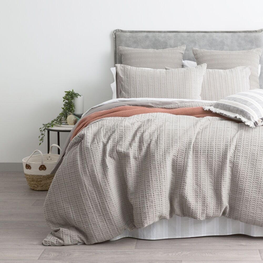 Cloud Linen Celeste Seersucker Cotton Waffle Quilt Cover Set King Charcoal - Breathable All-Season Comfort - Hidden Button Closure - Oeko-tex