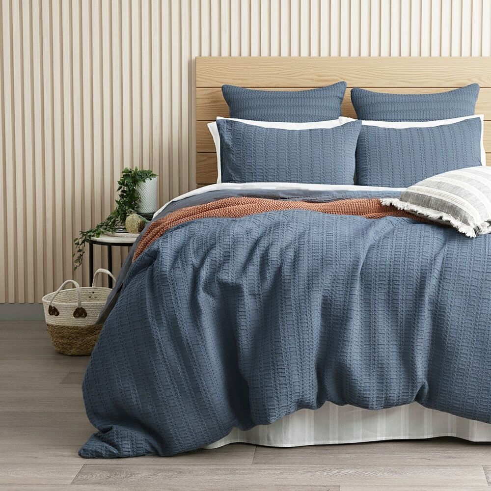 Cloud Linen Celeste Seersucker Cotton Waffle Quilt Cover Set Double Ink - All-Season Comfort - Lightweight And Breathable - Hidden Button Closure -