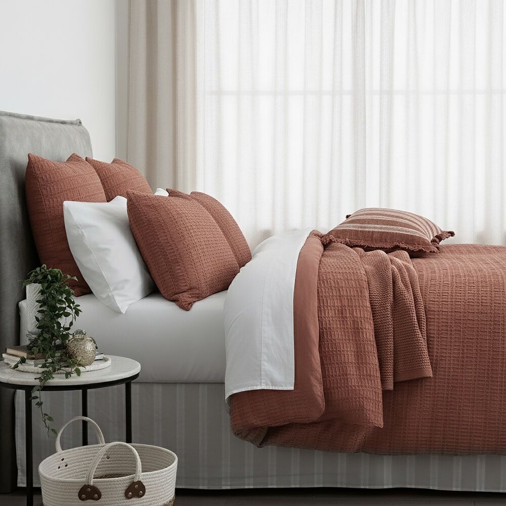 Cloud Linen Celeste Cotton Waffle European Pillowcase Rust 65x65cm (2 Pack) — image 5