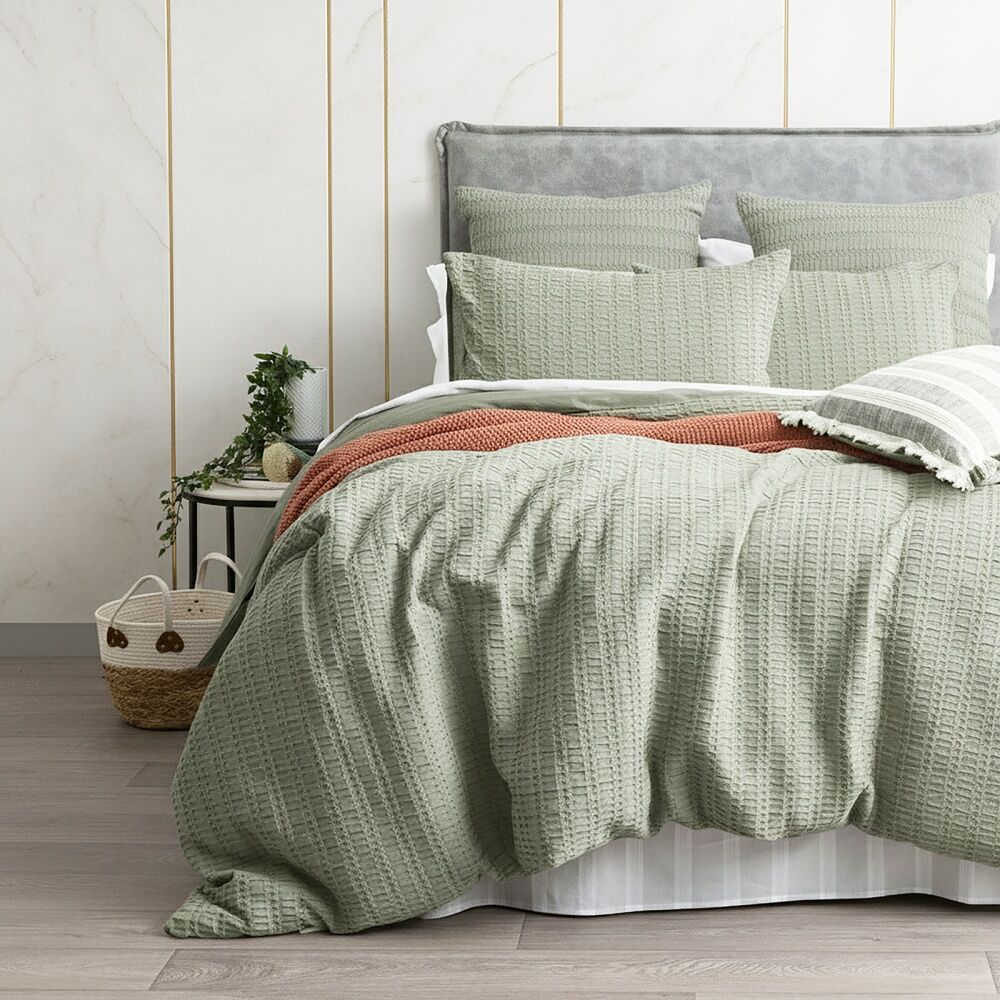 Cloud Linen Celeste Seersucker Cotton Waffle Quilt Cover Set Double Sage - All-Season Comfort - Hidden Button Closure - Oeko-tex Bedding - Textured