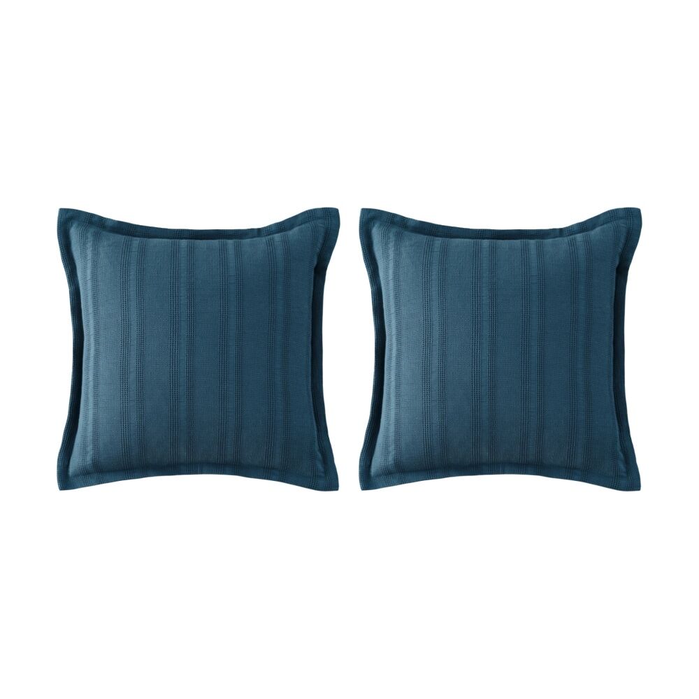 Bianca Ashcombe Square Blue Cotton Waffle Decor Cushion 43x43cm (2 Pack)