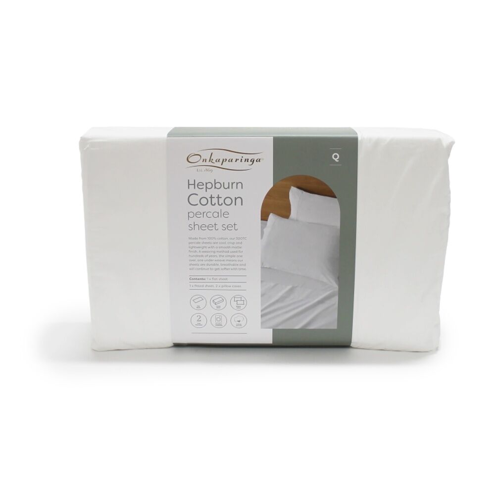 Onkaparinga Queen Onkaparinga 300TC Hepburn 100% Cotton Percale Sheet Set White — image 5