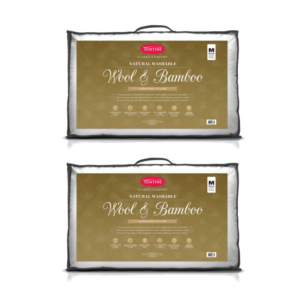 Tontine Classic Comfort Wool Natural Washable Surround Pillow Medium (2 Pack)