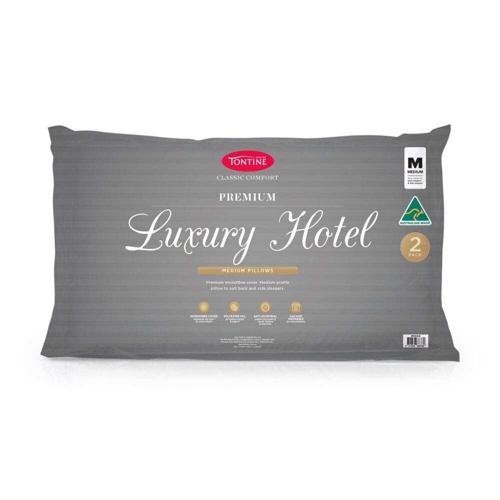 Tontine Luxury Hotel Pillow Medium Profile For Back & Side Sleepers (2 Pieces)