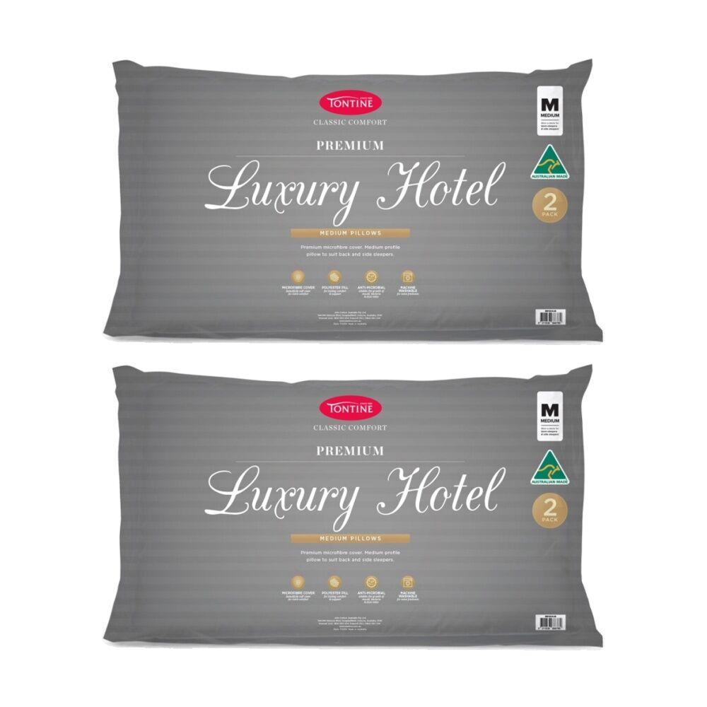 Tontine 2pc Tontine Luxury Hotel Pillow Medium Profile For Back & Side Sleepers (2 Pack)
