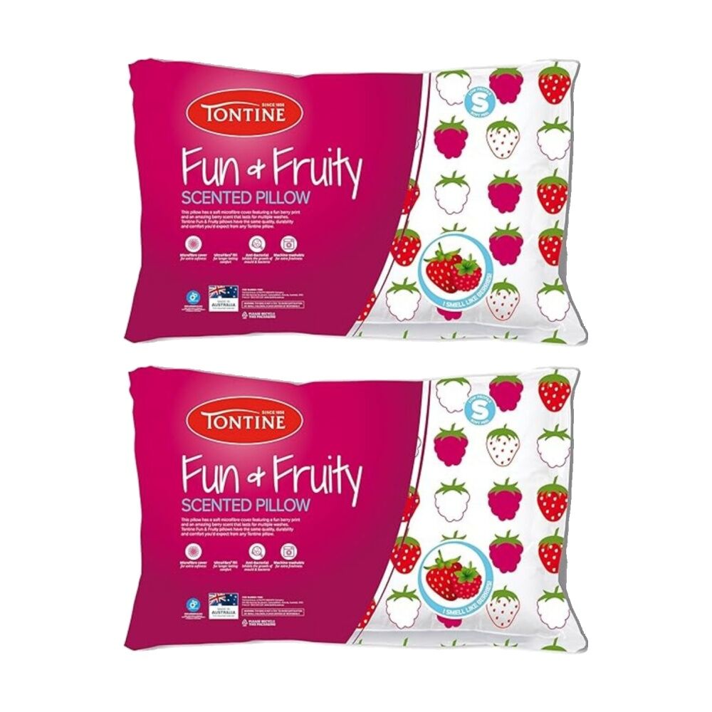 Tontine Fun And Fruity Berry Print Kids Scented Soft Pillow Low Height (2 Pack)
