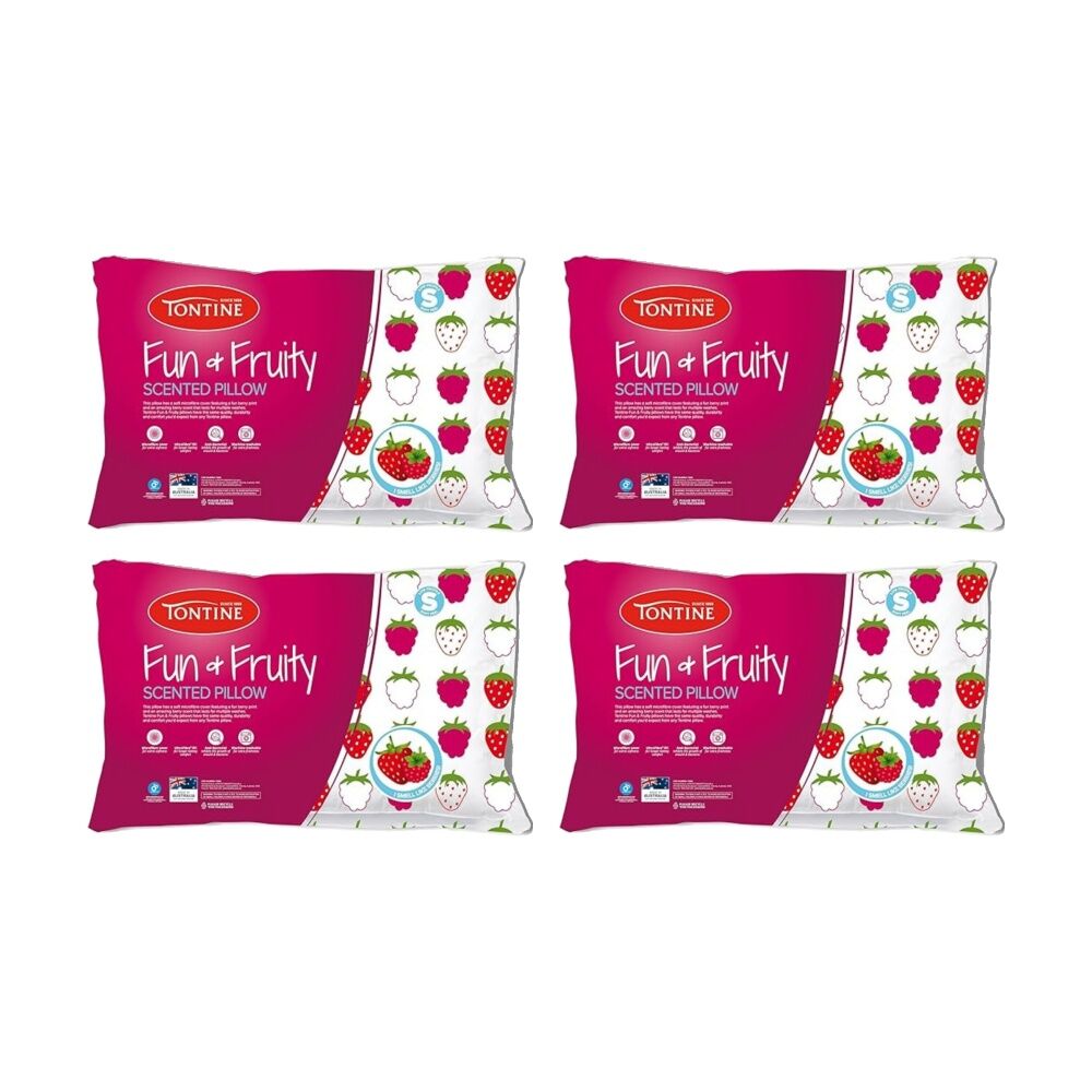 Tontine Fun And Fruity Berry Print Kids Scented Soft Pillow Low Height (4 Pack)