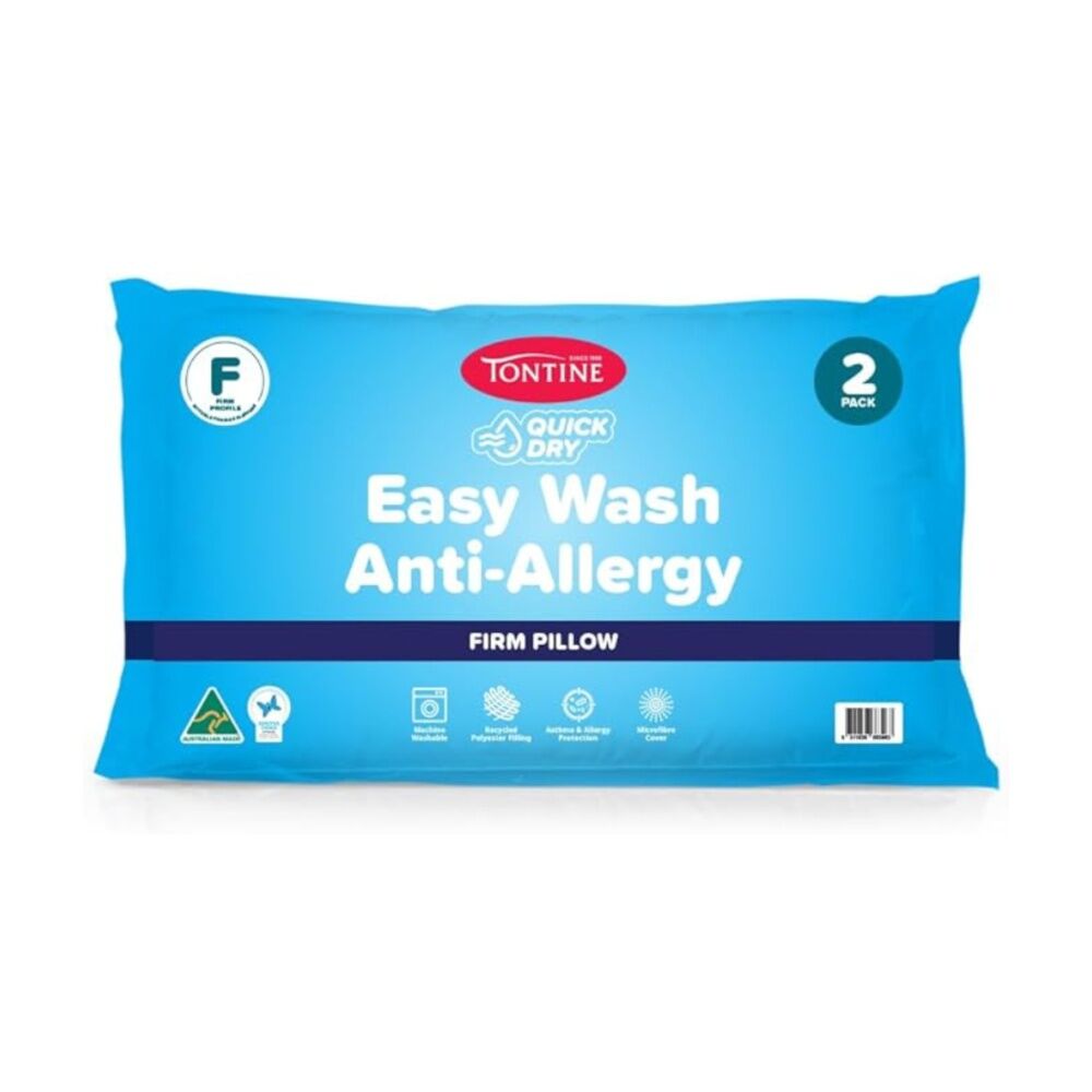 Tontine Quick Dry Easy Wash Anti Allergy Pillows Set High & Firm (2 Pieces)