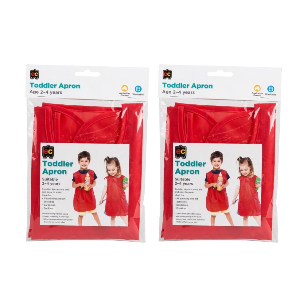 Educational Colours Toddler Junior Artist Paint Apron Red 2-4y (2 Pack)