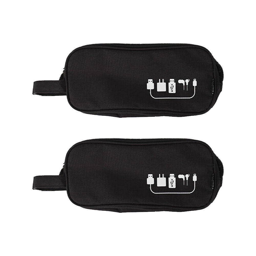 Tosca Electronics Cable Organiser Travel Bag Compact Black 23.5x10x7cm (2 Pack)