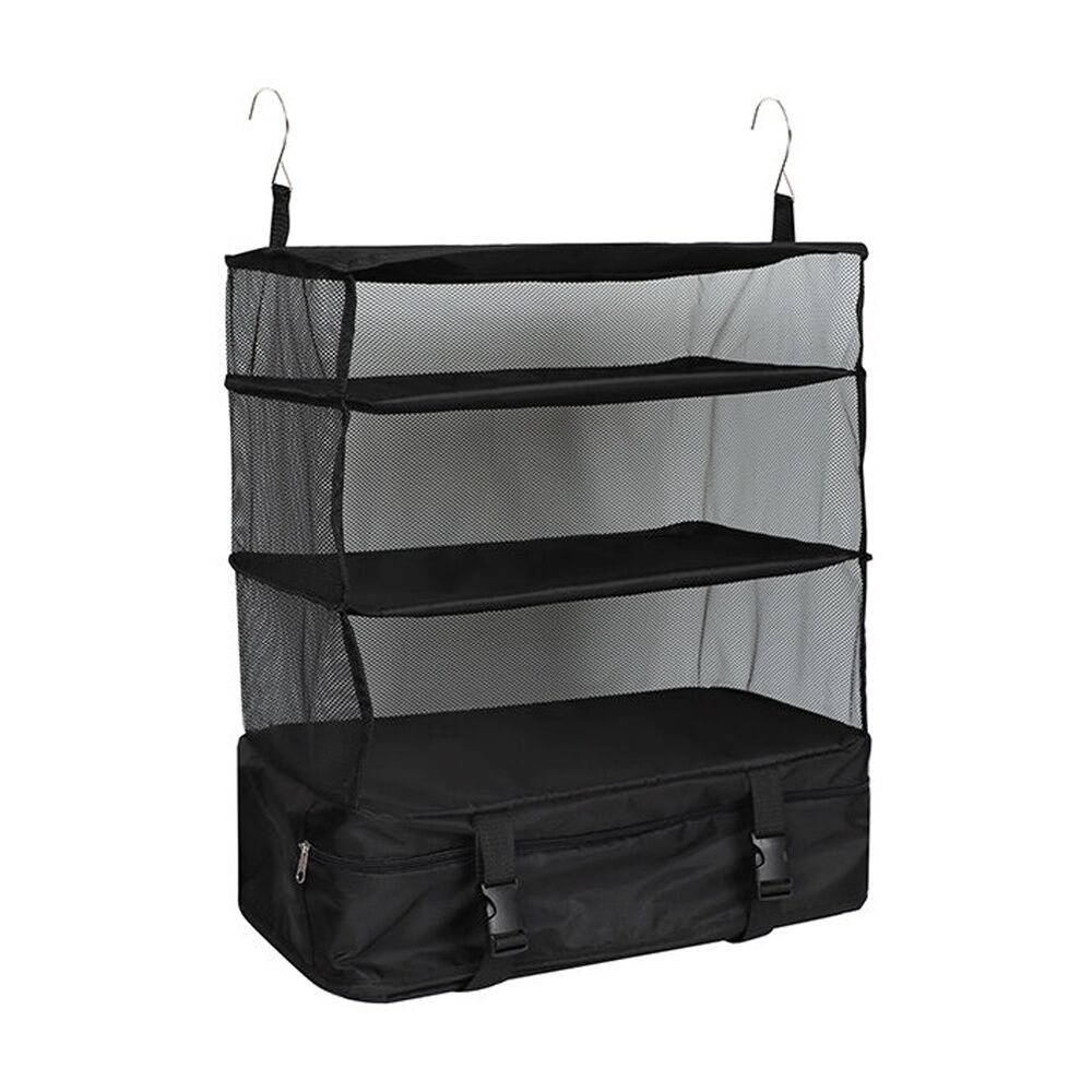 Tosca Hanging Self Organiser Home Wardrobe Fabric Storage Shelves Black 75cm Tosca