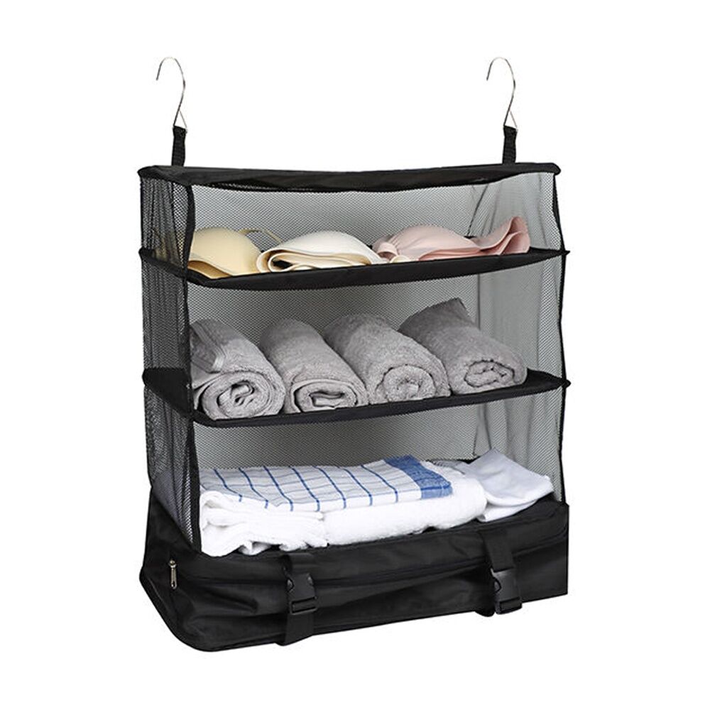 Tosca Hanging Self Organiser Home Wardrobe Fabric Storage Shelves Black 75cm Tosca — image 2