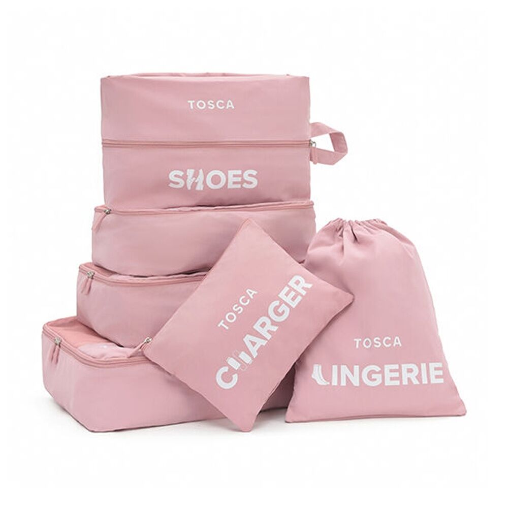 Tosca Suitcase Packing Organiser Set Travel Bag Storage Pouches (6 Pieces) — Pink