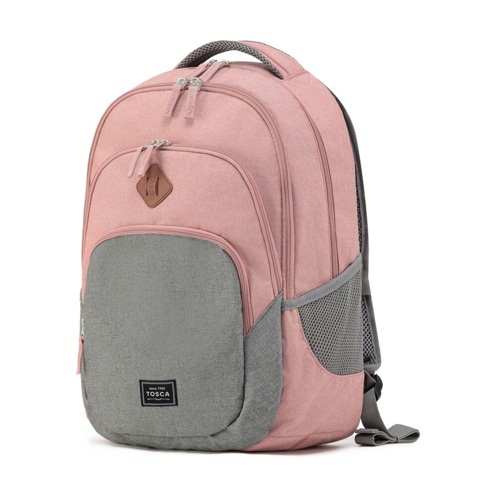 Tosca Urban Backpack Everyday Travel Bag With Padded Straps Pink Grey 32l