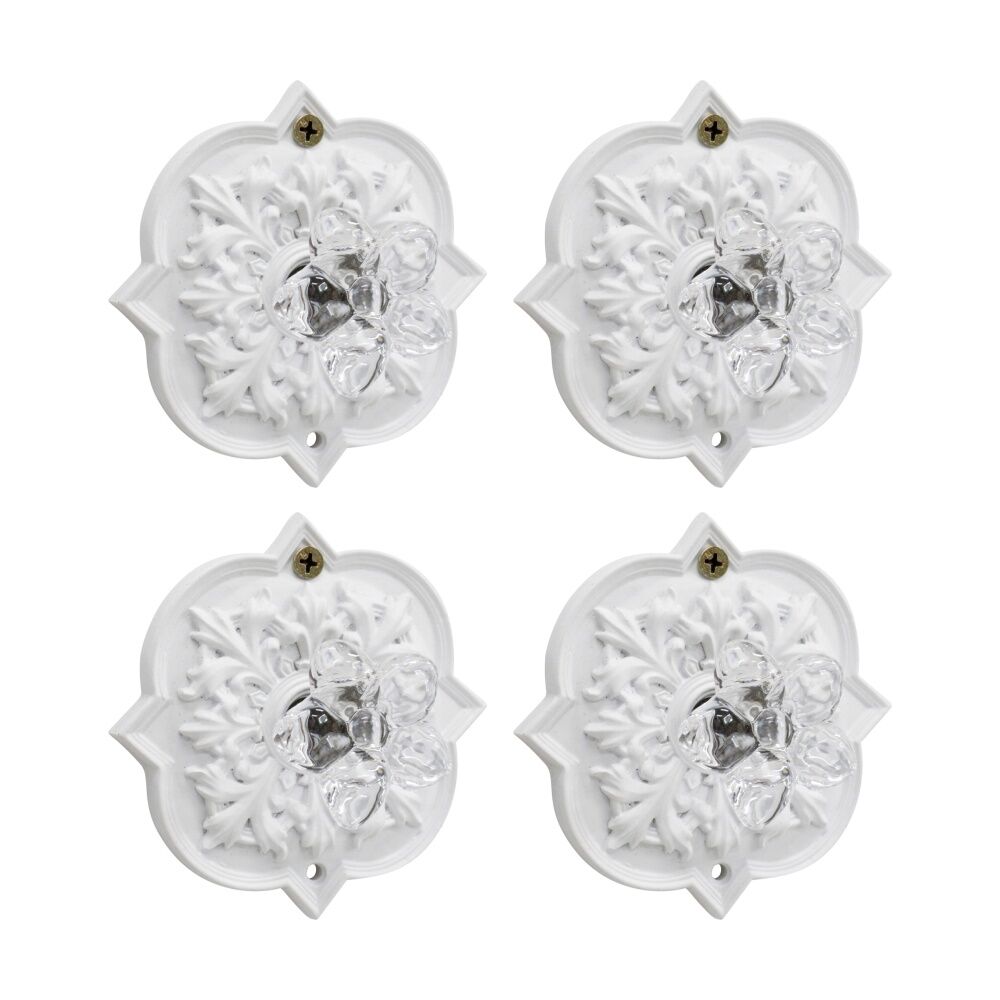 LVD Hermosa Round White Resin Hook Home Wall Decoration 9.3x4x9.3cm (4 Pack)