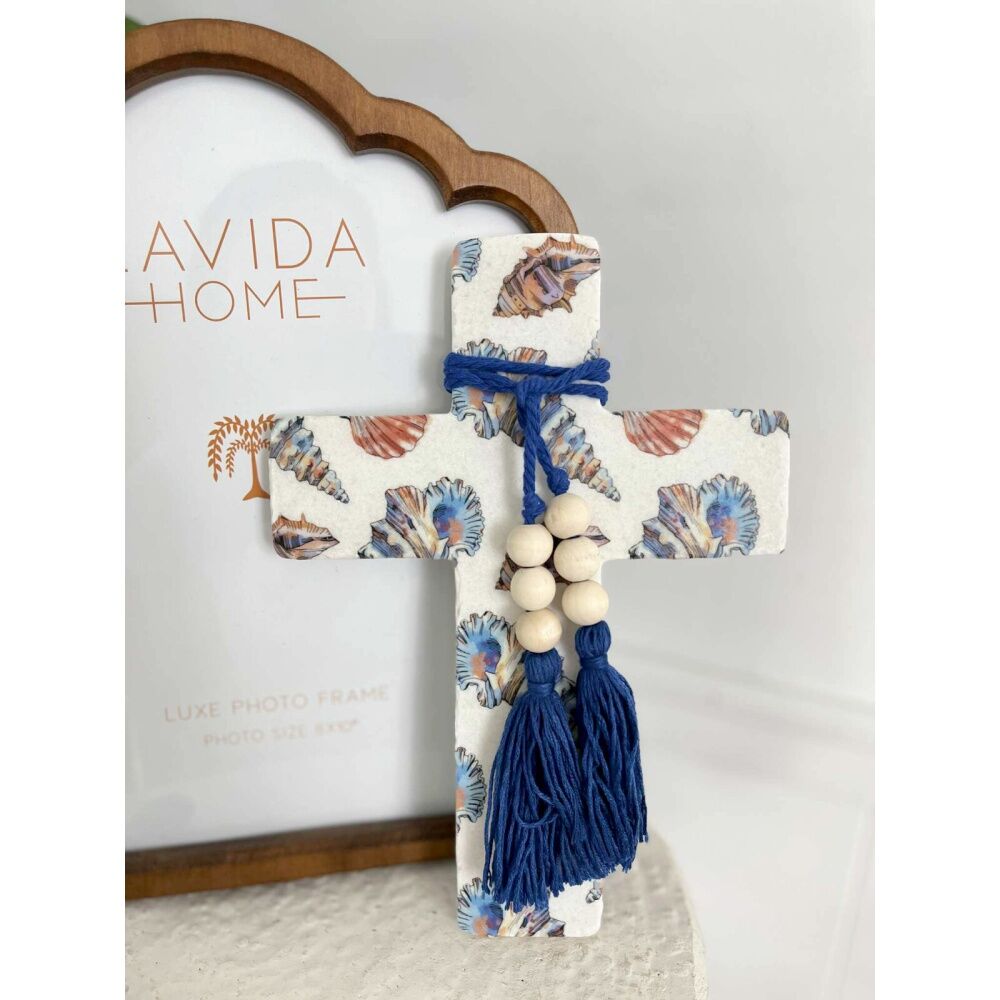 LVD Large Sea/Coastal Resin Cross Home Decor w/ Beads & Tassels 16x22x0.5cm (2 Pack) — image 3