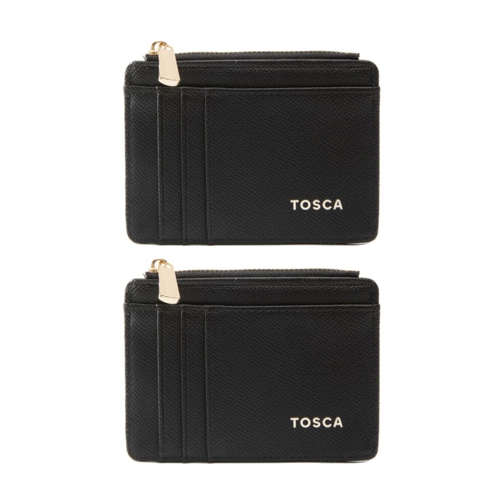 Tosca PU Wallet Textured Leather Cardholder Zip Around Slim Design Black (2 Pack)
