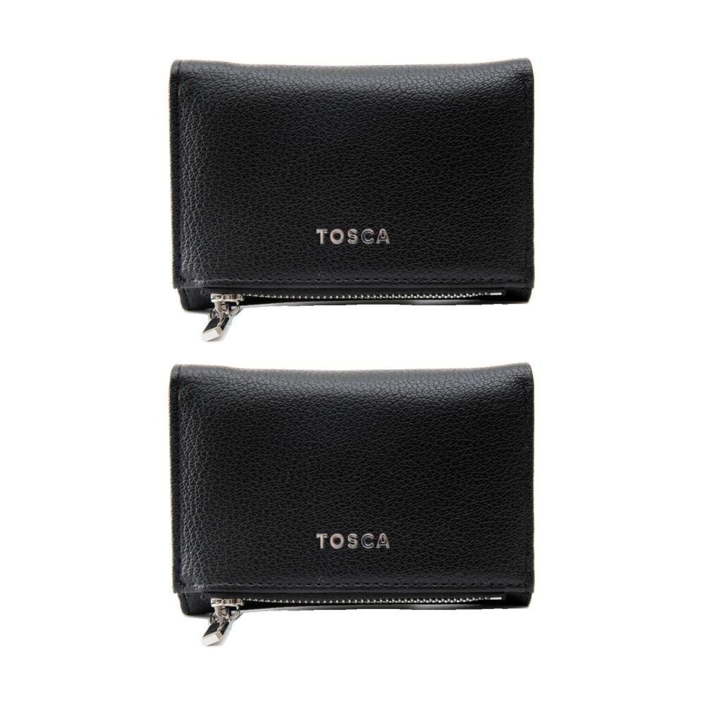 Tosca PU Wallet Textured Silver Zipper Everyday Foldable Purse Black (2 Pack)