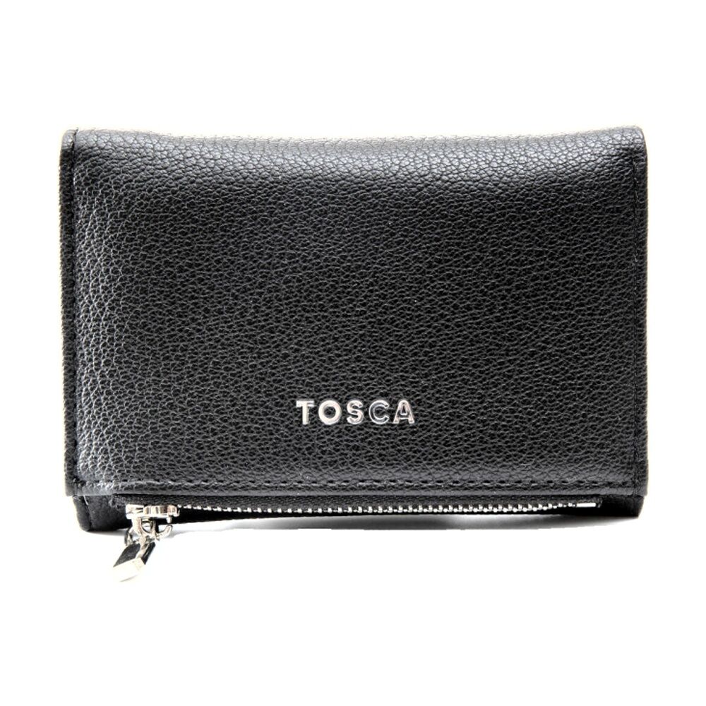 Tosca PU Wallet Textured Silver Zipper Everyday Foldable Purse Black Tosca