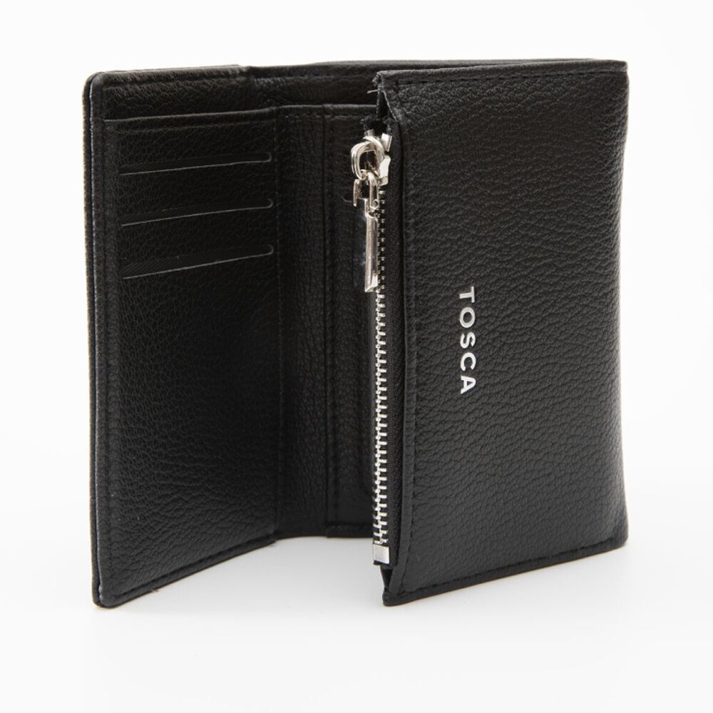 Tosca PU Wallet Textured Silver Zipper Everyday Foldable Purse Black Tosca — image 3