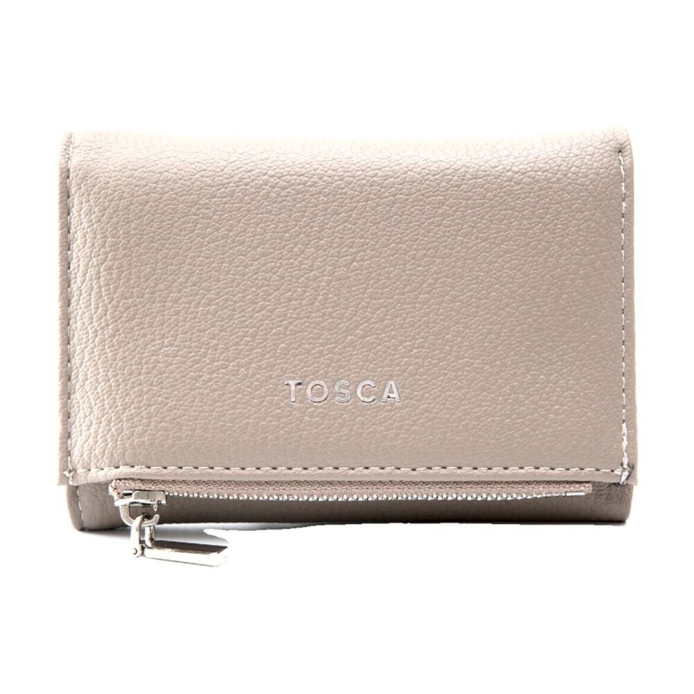 Tosca PU Wallet Textured Silver Zipper Everyday Foldable Purse Warm Taupe Beige Tosca