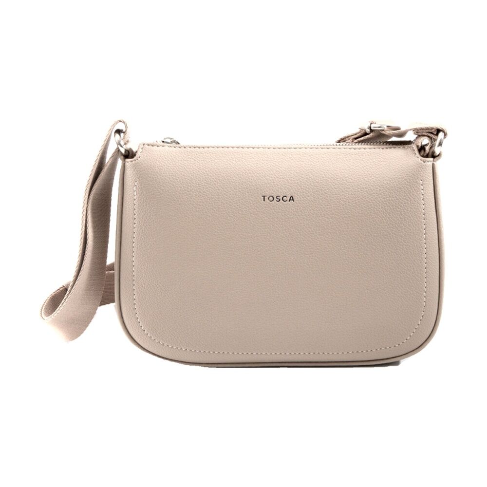Tosca Crossbody Bag Textured Adjustable Strap Everyday Handbag Taupe Beige Tosca