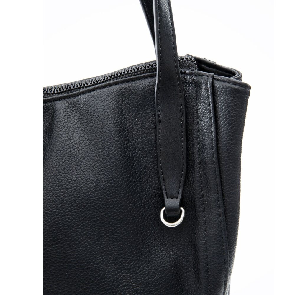 Tosca Handbag - Black - Textured Material Tote Bag - Two Long Handles - Zip Closure - Rectangular Shape Black — image 3