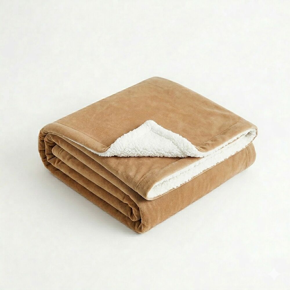 Ardor Hide Sherpa Throw Warm Plush Cosy Blanket Tan 130x170cm Ardor