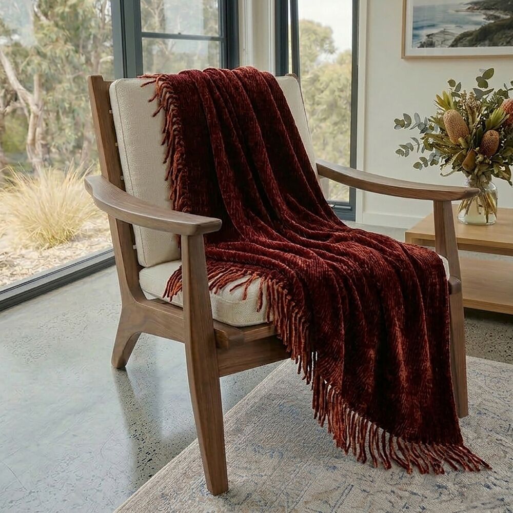 Ardor Eli Chenille Throw Soft Warm Velvety Blanket Brown 130x170cm Ardor — image 2